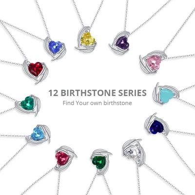 China Original 12 Colors Birthstone Love Necklace 925 Sterling Silver Heart Wing Birthday Necklace Romantic Gift For Girl Fashion Jewelry for sale