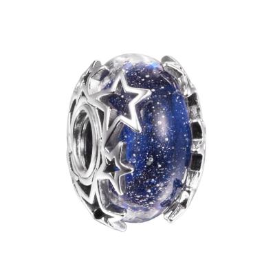 China Fits Cute Pan Bracelet Original Charm 925 Sterling Silver Galaxy Blue and Star Murano Beads For Jewelry Making Kralen 2021 New for sale