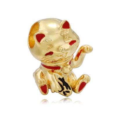 China Original Pan Bracelet Charms Gift 925 Sterling Silver Gold Cute Fortune Cat Charm Bead Jewelry Romantic Fit Berloque for sale