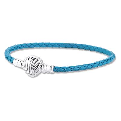 China 2020 CLASSICS new summer 925 Sterling Silver Seashell Clasp Turquoise braided leather bracelet for women fashion DIY jewelry for sale