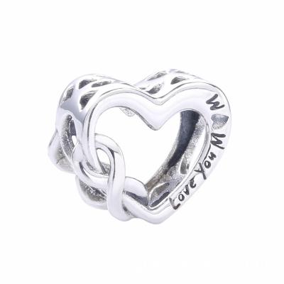 China Mom's Romantic Letters Dangle Real 925 Sterling Silver Love You Mum Fit Pan Original Charm 100% Heart Charm Bracelet for sale