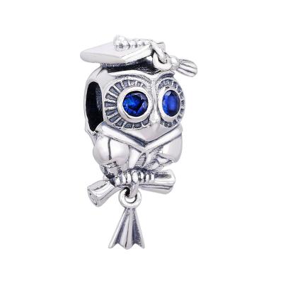 China Fashion 925 Sterling Silver Beads Wise Owl Cute Graduation Charms Fit Original Pandora Bracelets Women DIY Jewelry for sale