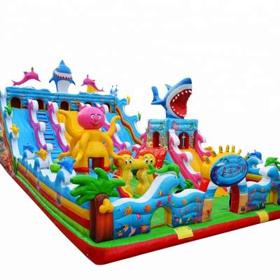 China Outdoor Customers Customized Big Shark Theme Inflatable Castle Slide Inflatable Castle Bouncer With Slide For Kids With Low Price for sale