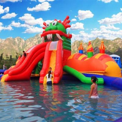 China New Design Durable Main Dragon Theme Inflatable Water Slide With Pool For Kids And Adults, Exciting Inflatable Water Park For Sale for sale