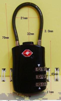 China 3 cerradura de combinación del equipaje del alambre del dial TSA en venta