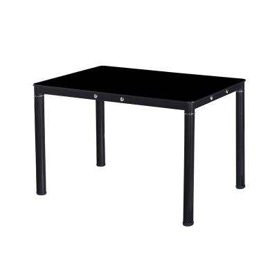 China (size)lowest price simple design adjustable rectangular black glass top dining table for sale