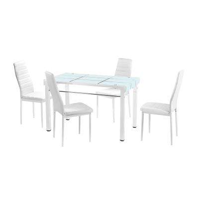 China Low Price Adjustable Cream Leaning Glass Top (Height) Dining Table And Chairs Set for sale