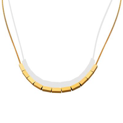 China Clavicle Chain Stainless Steel Necklace Woman Gold Titanium Steel Accessories Trendy Small Fashion Geometric Cuboid Pendant Necklace for sale