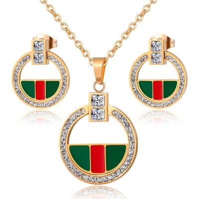 China FASHIONABLE Luxury Full Crystal Stainless Steel Necklace Clavicle Necklaces Pendant Necklace Earrings Sets For Women Necklace Fashion Jewelry for sale