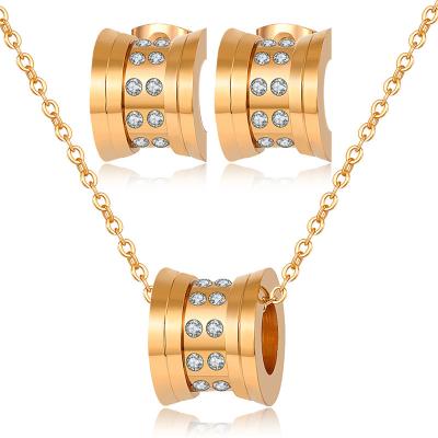 China Luxury FASHIONABLE Zircon Circle Necklace And Dangle Earring Sets For Women Jewelry Stainless Steel Collar Clavicle Punk Necklaces for sale