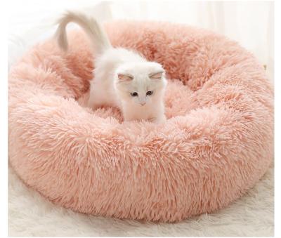 China Hot Sale Soft Luxury Round Pet Stocked Sofa Sleeping Fluffy Dog Bed Cat Mat Plush Pet Beds Pet Accesori for sale