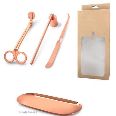 China Universal Rose Gold Candle Accessory Wick Cut Trimmer Sniffer Dipper Gift Set With Candle Tray Candle Care Kit for sale