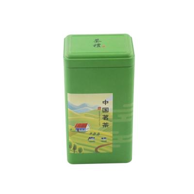 China Tea Packing Container Square Tea Tins Metal Tea Box Double Lid Tea Tin Can for sale