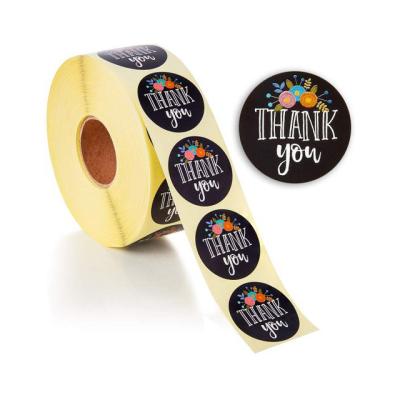 China Waterproof Cheap Roll Logo Printing Vinyl Sticker Roll Thank You Stickers Roll Floral Black 2in for sale