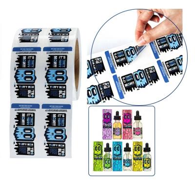 China Clear Logo Printing Custom Transparent Sticker Label Vape Vinyl Sticker Ejuice Bottle PVC Waterproof Seal Roll Self Adhesive for sale