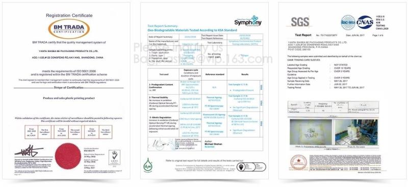 BIODEGRADABLE CETIFICATIONS - YANTAI BAGEASE ECO-FRIENDLY PACKAGING PRODUCTS CO.,LTD.