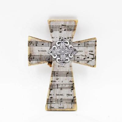 China Europe Wholesale Christian Products Novelty Wooden Small Crosses With Metal Flower Details For Keepsake for sale