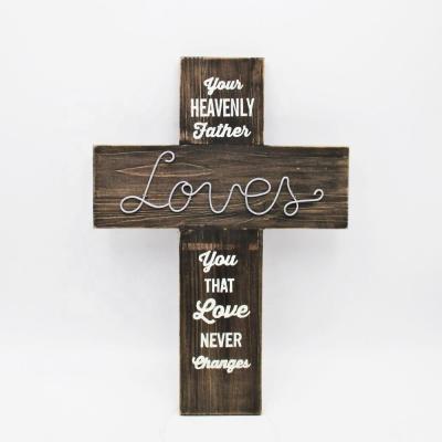 China Direct Factory Europe Vintage Rustic Religious Product Wooden Crosses China Crafts Free Standing Hanging With PSALM Sayings For Home for sale