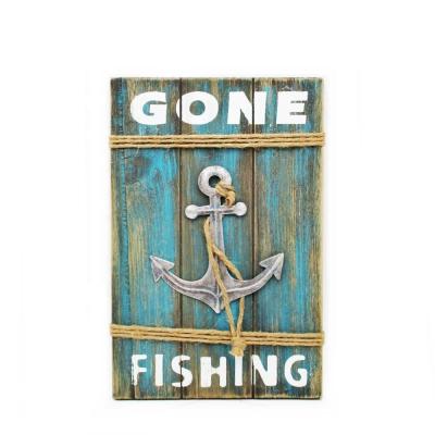 China 2D Wooden Anchor Wall Plaque Fisherman's Wharf Anchor Nautical Decoration for sale