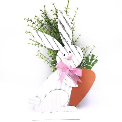 China 100% Handmade Distressed Metal Bunny Rabbit Easter Decorations Ornaments White for BAR Shop Garden Decorations Novelty Gifts for sale