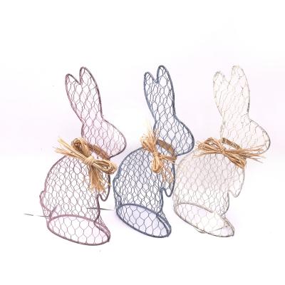 China 100% Handmade Chicken Wire Metal Wire Easter Bunny Rabbit Spring Ornaments for Home Garden Decoration for sale