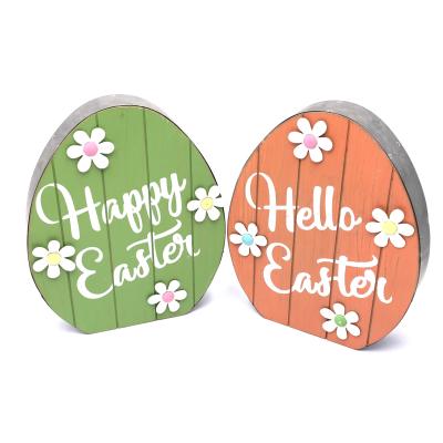 China 100% Handmade Colorful Wooden Metal Easter Egg Decoration Spring Eggs Ornament Hello Happy Easter Sign for Garden Spring Decor for sale