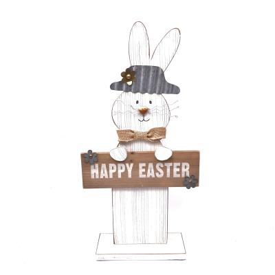 China 100% Handmade Wooden Metals Easter Bunny Rabbit Decoration for Garden Spring Ornament Holiday Decorations with Happy Easter Sign for sale