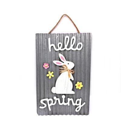 China 100% Handmade Metal Galvanized Easter Spring Happy Easter Signs Bunny Rabbit Hanging Decoration Hello Signs for Cafe BAR BAR Home Garden Decoration for sale