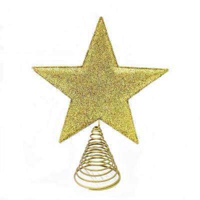 China 100% Handmade Wholesale Gold Metal Star Pentagon Star Shaped Christmas Trees Glitter Topper for sale