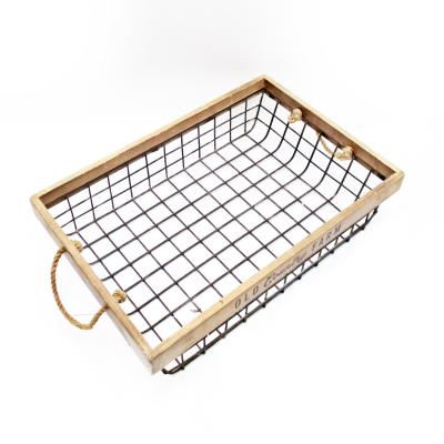 China Wholesale Viable Wire Storage Metal Fruit and Vegetable Tray Basket Organizer Rustic Decor with Burlap Handle for Kitchen Home Store for sale