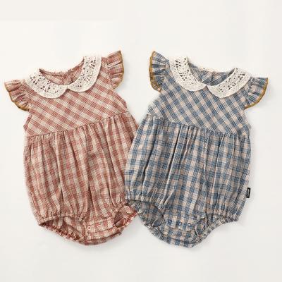 China Cozy Baby Clothes Custom Color Printing Infant Baby Clothes Summer Ruffles Canvas Rompers Ruffles Baby Onesie Kids Jumpsuits for sale