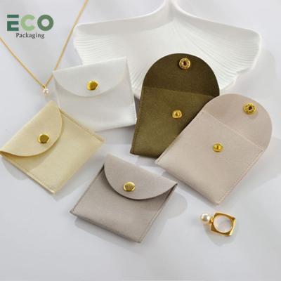 China Jewelry Packing Custom Emboss Logo Microfiber Jewelry Flap Pouch Luxury Brown Envelope Suede Earring Necklace Packaging Jewellery Bag for sale