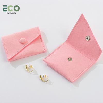 China Jewelry Packing 8x8cm Custom Logo Jewelry Package Ivory Microfiber Snap Button Gift Bag with Insert Pad Jewelry Pouch for sale