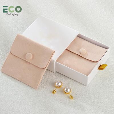 China Jewelry Packing Logo Customized Jewelry Box With Jewelry Packaging Pouch Snap Button Microfiber Jewelry Pouch and Card Insert for sale