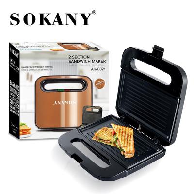 China Commercial Sandwich Maker 750W Grill Sandwich Maker Machine Zogifts SOKANY Gold Non-Stick Coating Plate for sale