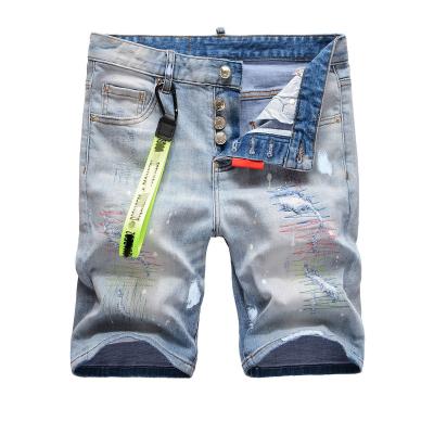 China DS QUICK DRY fashionable men's denim shorts hole patch arming cord decoration denim midpants men for sale