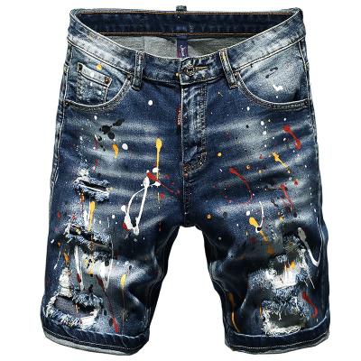 China New Breathable Men Fashion Jeans Shorts Denim Spray Paint Wild Cloth Distressed Hole Short Pants For Men for sale