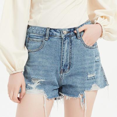 China NEW Breathable WASHED Zipper With Pockets Womens Shorts Hole Shorts Straight Jeans Womens Jeans for sale