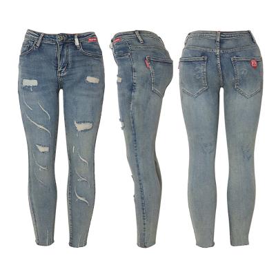 China 2021 Vintage Hole Slim Fit Jeans Breathable Small Leg Tapered Pants for sale