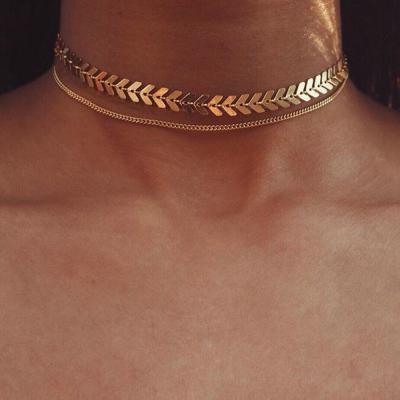 China Fashion Women Lady Elegant V Sequins Chain Bib Party Double Layer Jewelry Choker Necklace CLASSIC for sale