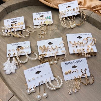 China TRENDY gold set women pearl earring female fashion jewelry 2020 oversized circle earrings metal punks for sale