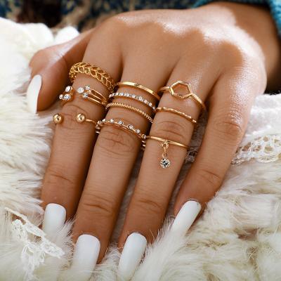 China 8pcs/TRENDY Set Crystal Rhinestone Tail Open Index Finger Geometric Fashion Joint Women Jewelery Accessory Wholesale for sale