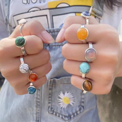 China FASHIONABLE 10mm Natural Stone Women Lapis Lazuli Malachite Opal Classical Rings Lady Wedding Open Gifts For Girls Adjustable for sale