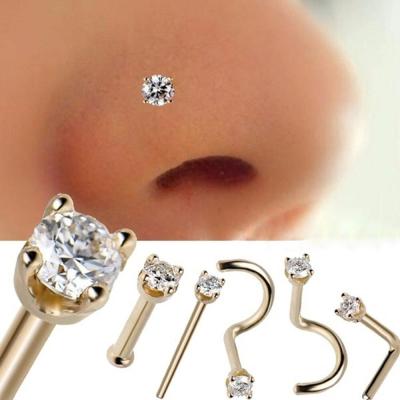 China 6PCS TRENDY Surgical Steel Zircon Gem Bone Stud Piercing Earring Anodized Rose Gold Color Prong Nose Ring Body Jewelry for sale