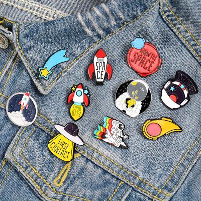 China Cute Astronaut TRENDY Rocket Enamel Pins Metal Brooches Cartoon Astronaut For Women Men Badge Metalicos Brooch Accessories for sale