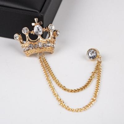 China FASHIONABLE Unisex Lapel Pin Retro Corsage Suit Accessory Crown Shape Brooch Tassel Chain for sale