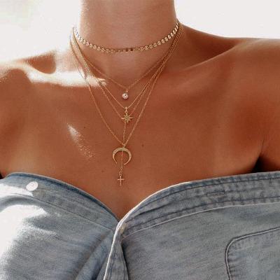 China TRENDY gold color choker necklace for women cross eye star moon pendant chain necklaces and pendants laces velvet chokers fashion jewelry for sale