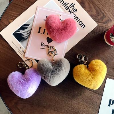 China 2021 Cute/Romantic Key Chains Simple Fluffy Keychain Jewelry Cars Girl Bag Women Key Chain llaveros de mujer Faux Rabbit Fur Cute Heart Pompom for sale