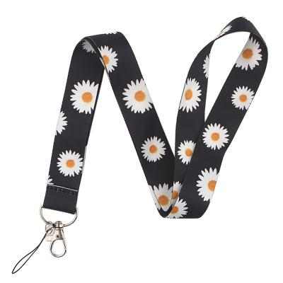 China Polyester Daisy Flower Printed Lanyards For Keys Phone Neck Strap Hanging Badge Holders Keychains Lanyard Rope for sale