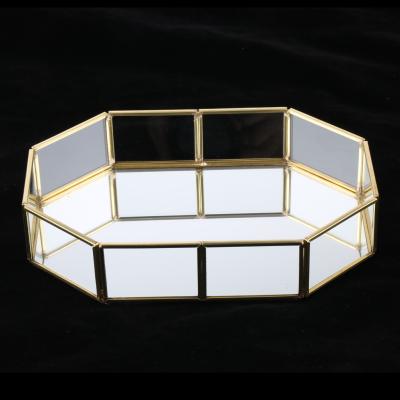 China Metal glass gold cosmetic box, decorative tray, jewelry storage tray for sale